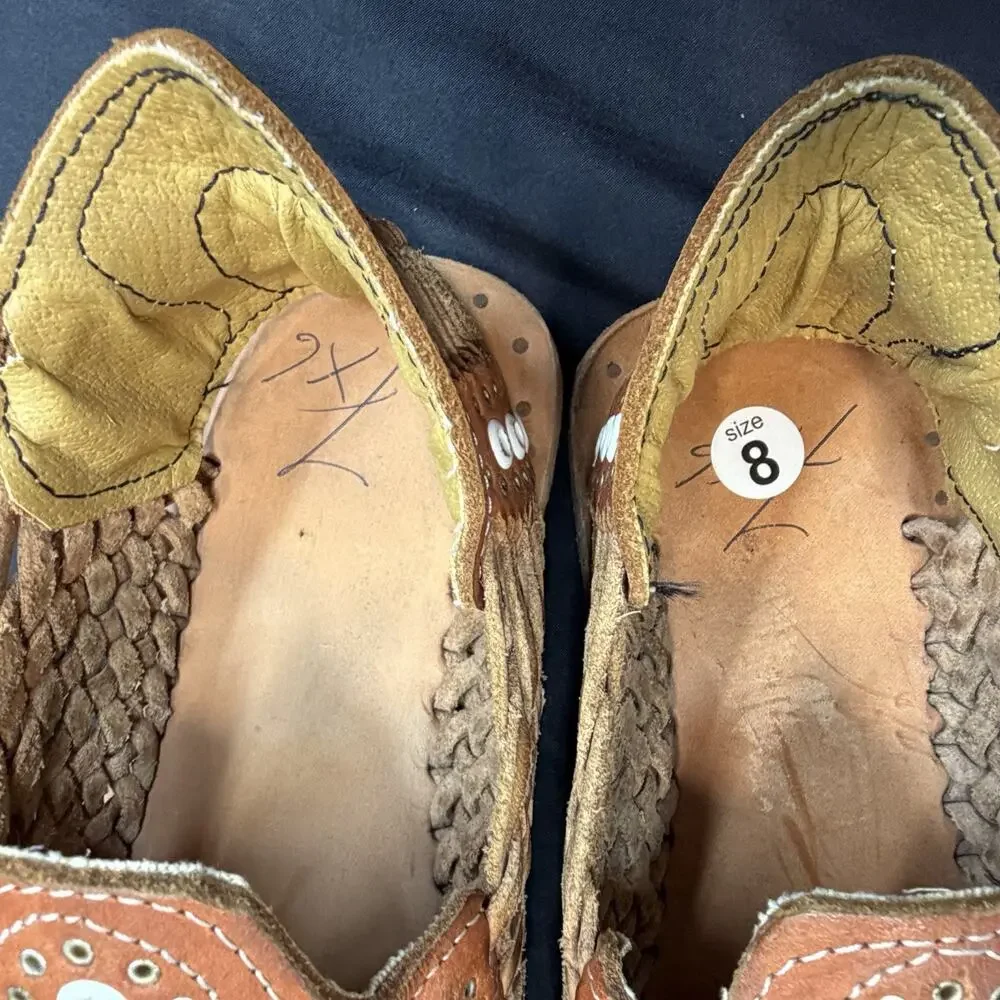 Jalisco Mexican Huaraches Mens 9 NWT Brown Woven Leather Studded Sandals Shoes